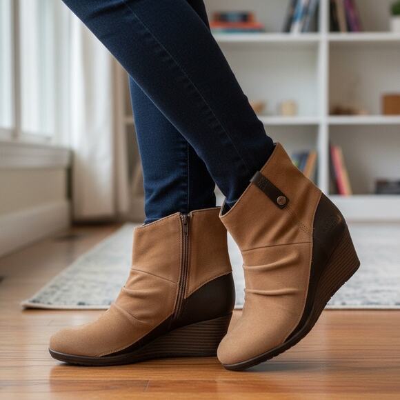 The North Face Maisie Waterproof Wedge Ankle Boots Women 9 Brown Suede & Leather - Picture 1 of 8